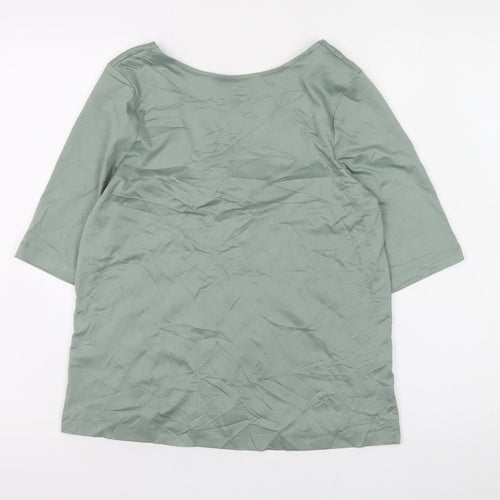 Jaeger Womens Green Cotton Stretch 3/4 Sleeve Scoop Neck Top Size 12