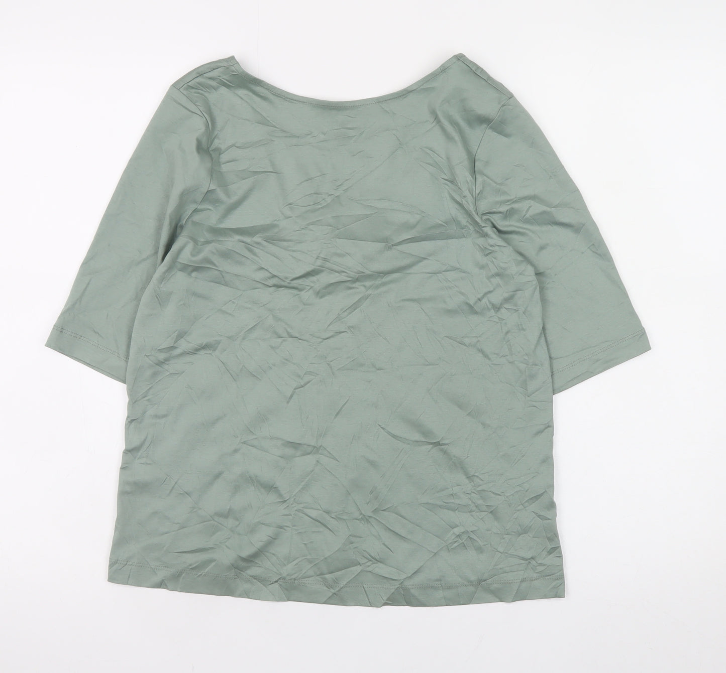 Jaeger Womens Green Cotton Stretch 3/4 Sleeve Scoop Neck Top Size 12