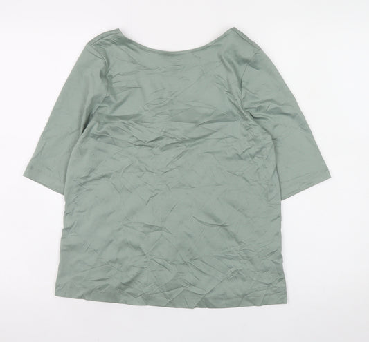 Jaeger Womens Green Cotton Stretch 3/4 Sleeve Scoop Neck Top Size 12