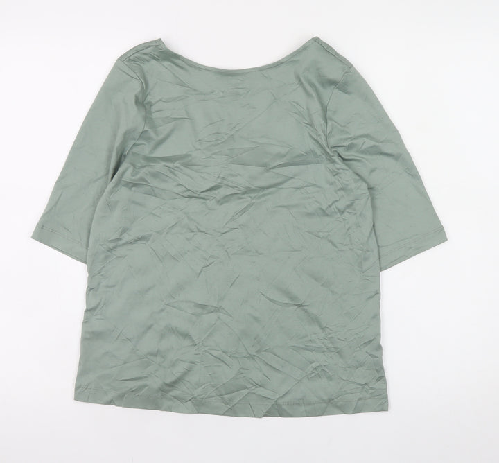 Jaeger Womens Green Cotton Stretch 3/4 Sleeve Scoop Neck Top Size 12
