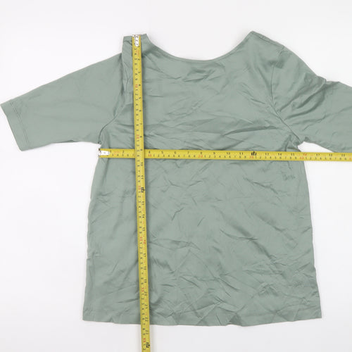 Jaeger Womens Green Cotton Stretch 3/4 Sleeve Scoop Neck Top Size 12
