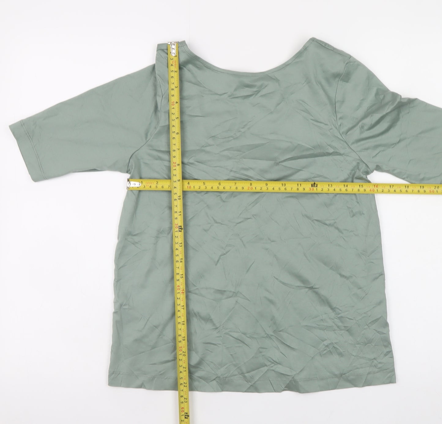 Jaeger Womens Green Cotton Stretch 3/4 Sleeve Scoop Neck Top Size 12