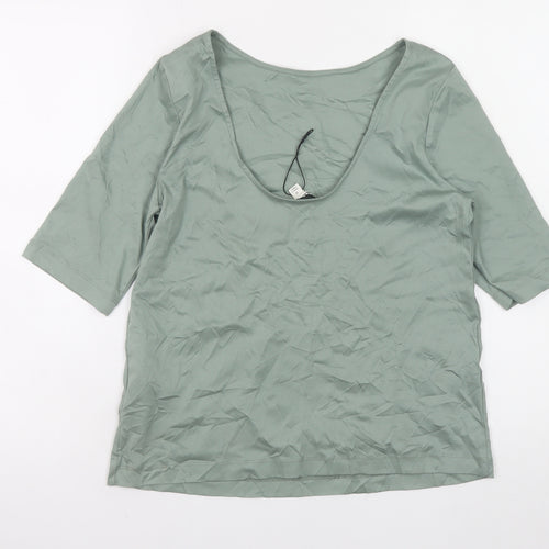 Jaeger Womens Green Cotton Stretch 3/4 Sleeve Scoop Neck Top Size 12