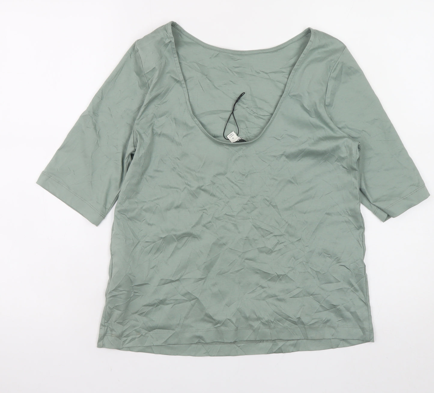 Jaeger Womens Green Cotton Stretch 3/4 Sleeve Scoop Neck Top Size 12