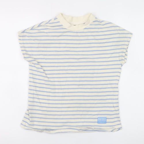 Diesel Womens Blue Striped Cotton Short Sleeve T-Shirt Size S