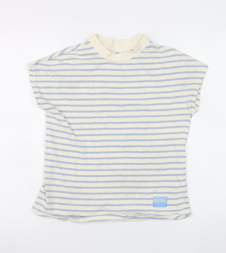 Diesel Womens Blue Striped Cotton Short Sleeve T-Shirt Size S