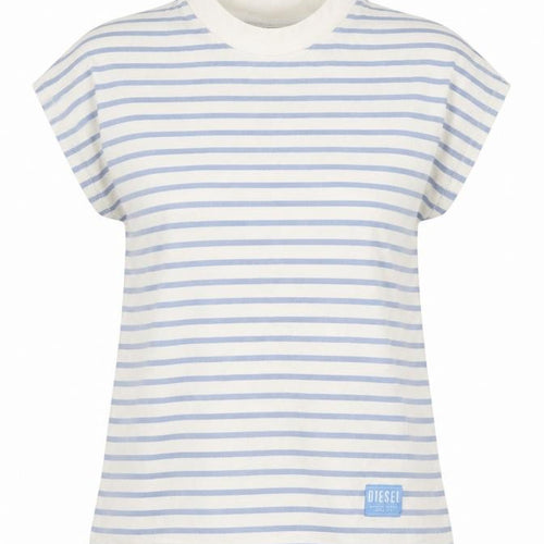 Diesel Womens Blue Striped Cotton Short Sleeve T-Shirt Size S