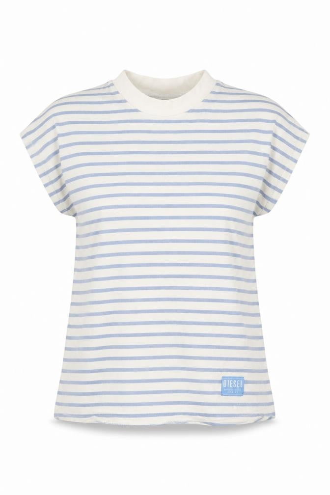 Diesel Womens Blue Striped Cotton Short Sleeve T-Shirt Size S