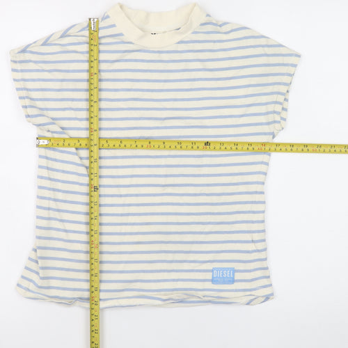 Diesel Womens Blue Striped Cotton Short Sleeve T-Shirt Size S