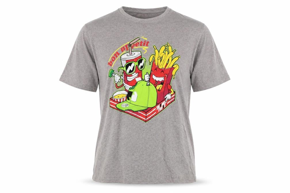 Front view of Sneaker Freak Men’s Grey Graphic Bon Appetit T-Shirt M