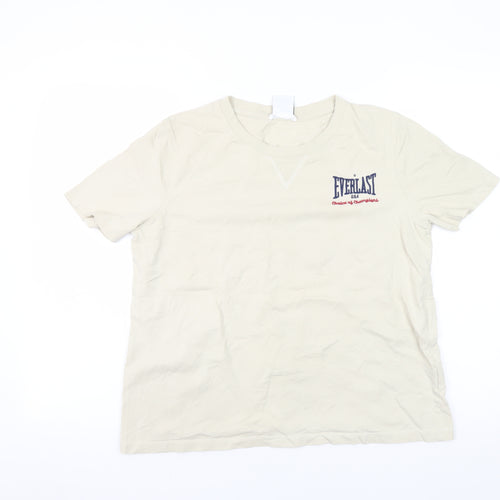Everlast Women Beige Cotton Short Sleeve Basic T-Shirt M
