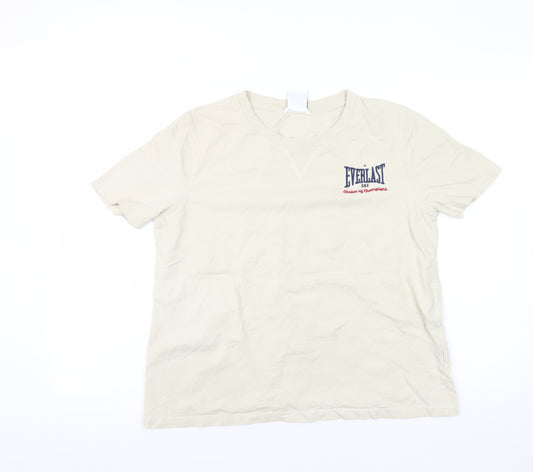 Everlast Women Beige Cotton Short Sleeve Basic T-Shirt M