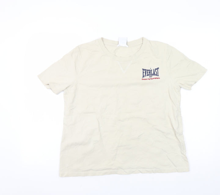 Everlast Women Beige Cotton Short Sleeve Basic T-Shirt M