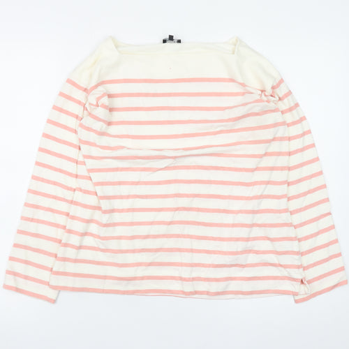 Jaeger Women Pink Striped Long Sleeve Boat Neck Cotton Top M
