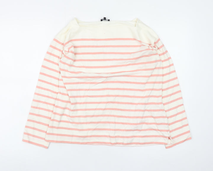 Jaeger Women Pink Striped Long Sleeve Boat Neck Cotton Top M