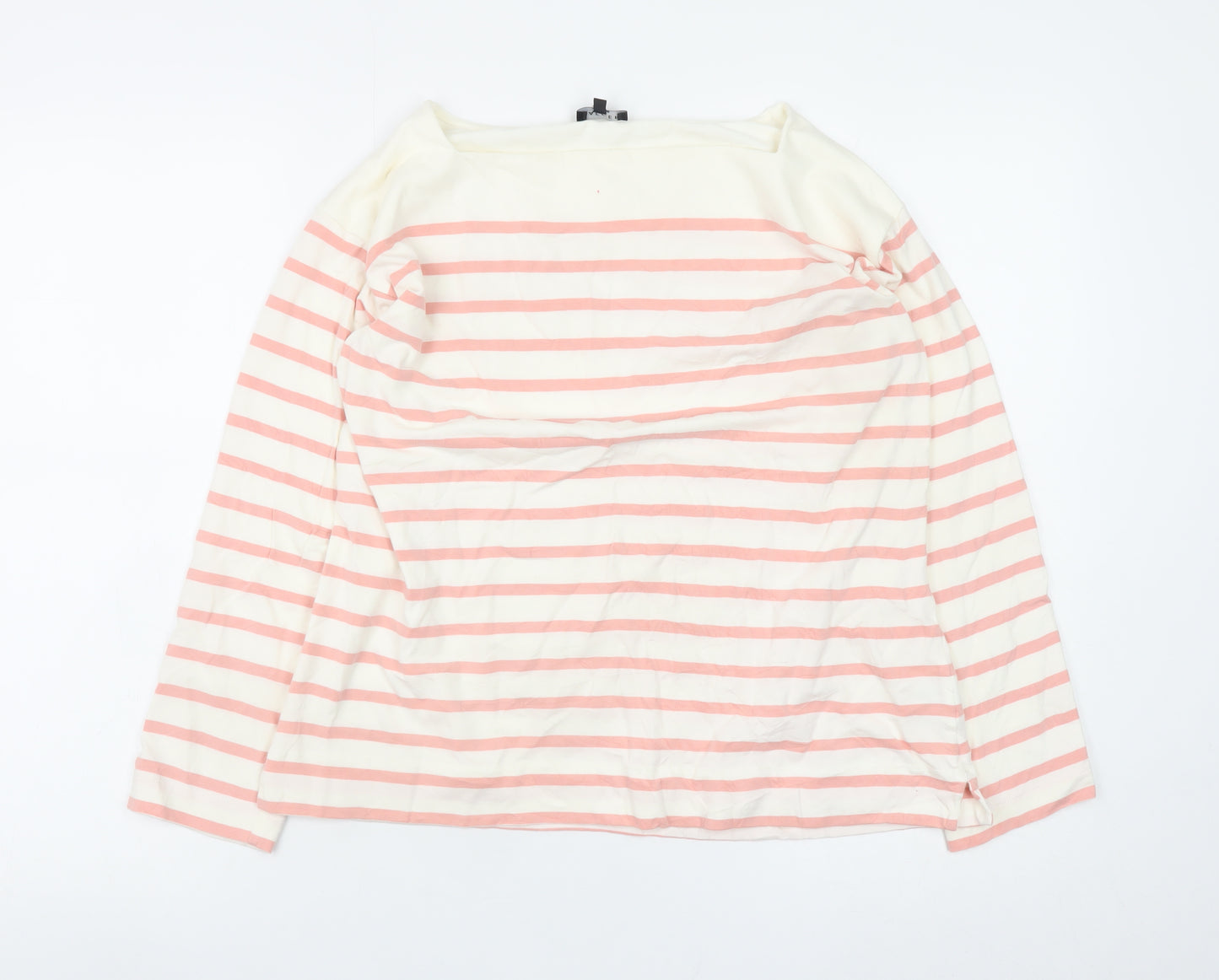 Jaeger Women Pink Striped Long Sleeve Boat Neck Cotton Top M