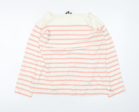 Jaeger Women Pink Striped Long Sleeve Boat Neck Cotton Top M