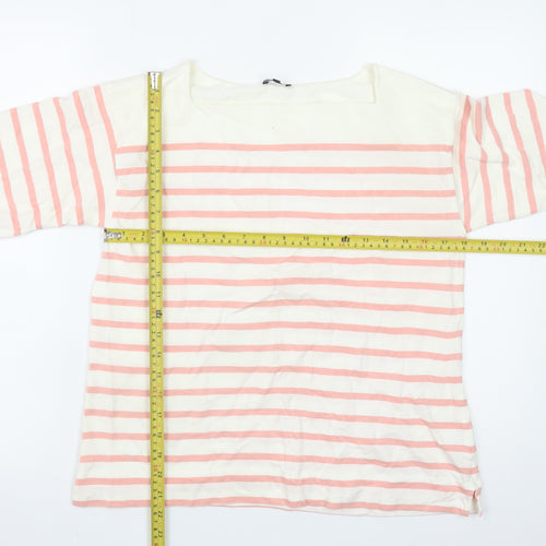 Jaeger Women Pink Striped Long Sleeve Boat Neck Cotton Top M