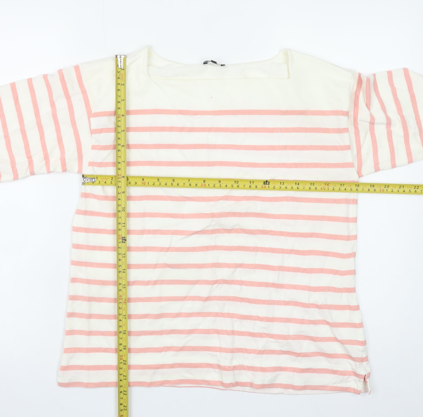 Jaeger Women Pink Striped Long Sleeve Boat Neck Cotton Top M