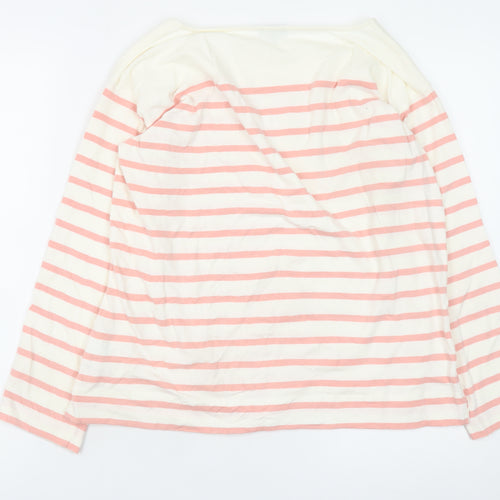 Jaeger Women Pink Striped Long Sleeve Boat Neck Cotton Top M