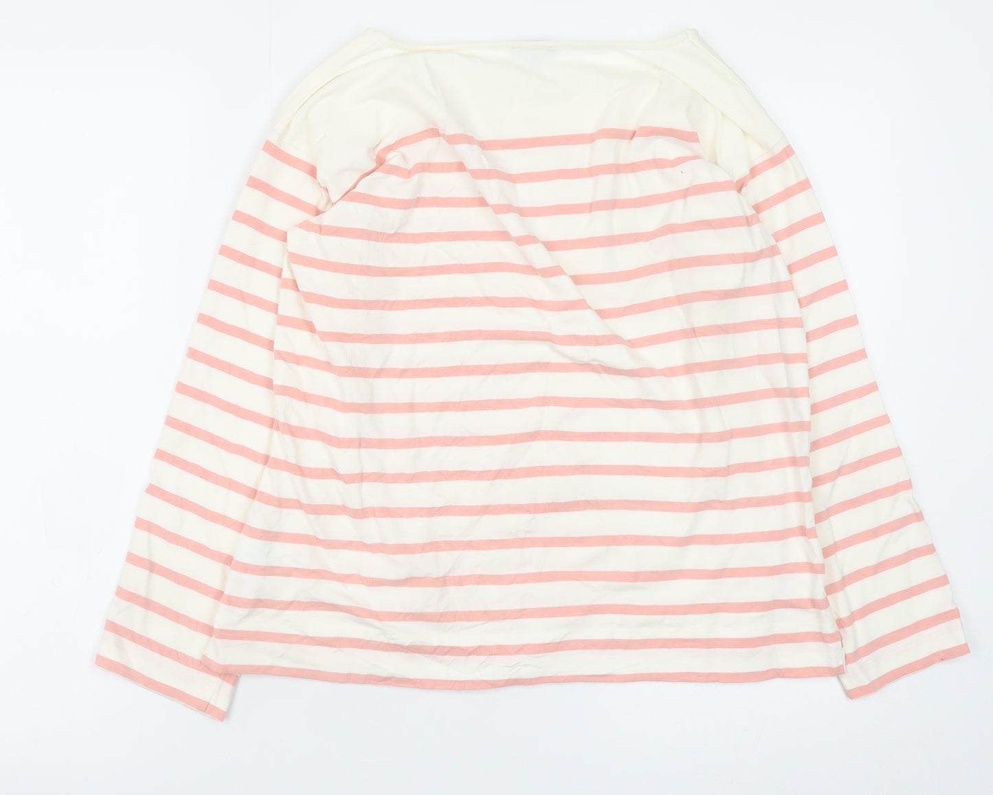 Jaeger Women Pink Striped Long Sleeve Boat Neck Cotton Top M