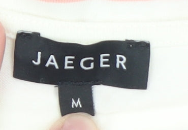 Jaeger Women Pink Striped Long Sleeve Boat Neck Cotton Top M