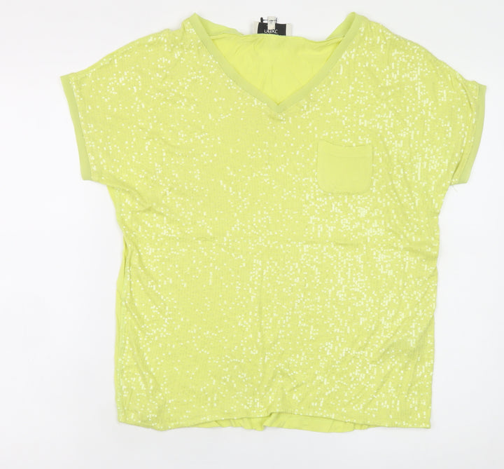 Next Women's Yellow Sequin V-Neck Short Sleeve T-Shirt Size 8