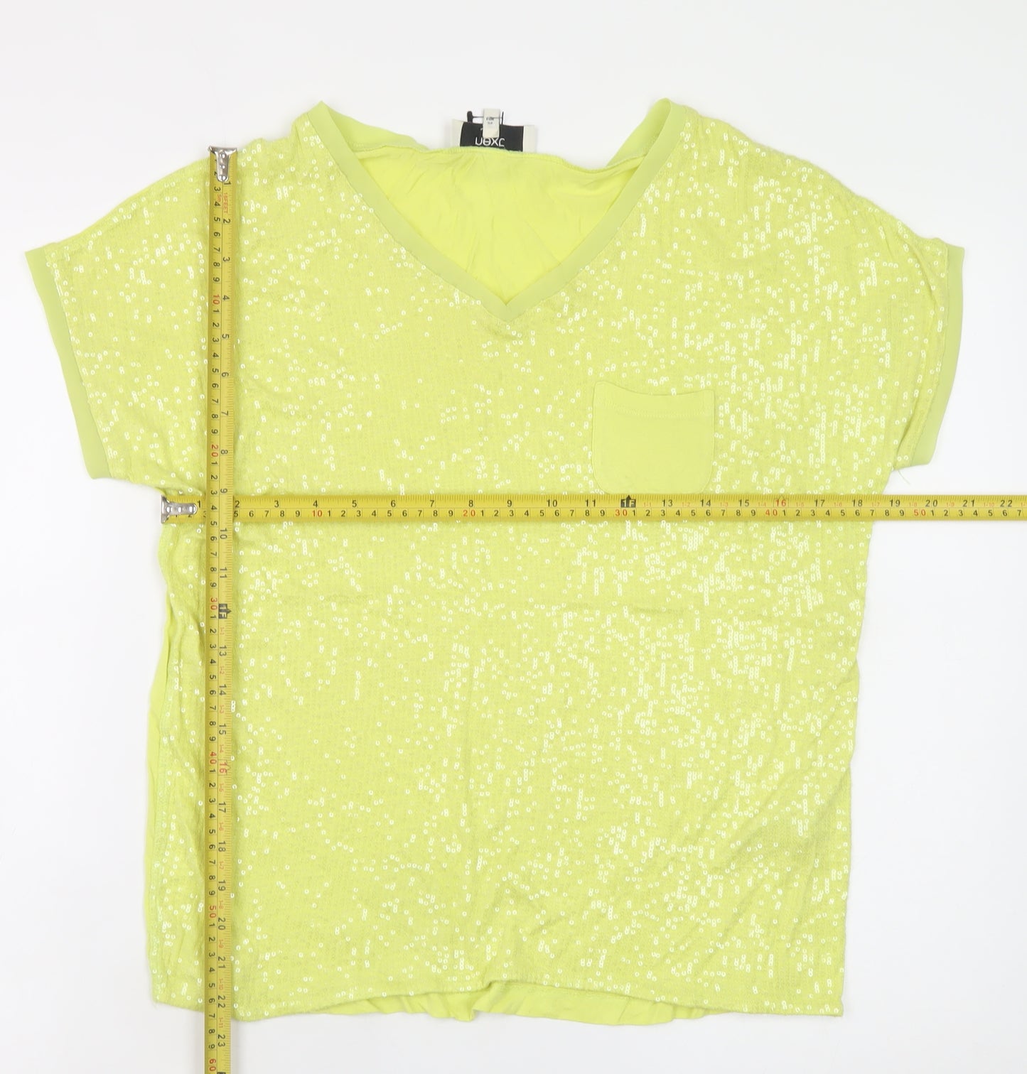 Next Women's Yellow Sequin V-Neck Short Sleeve T-Shirt Size 8
