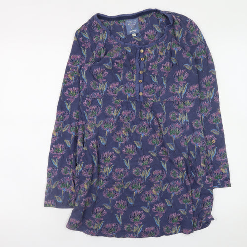Mandaray Women Blue Floral Long Sleeve Tunic Top Size 8