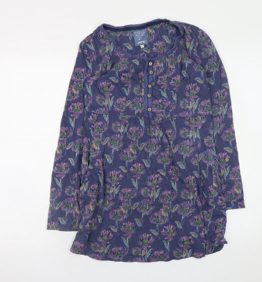 Mandaray Women Blue Floral Long Sleeve Tunic Top Size 8