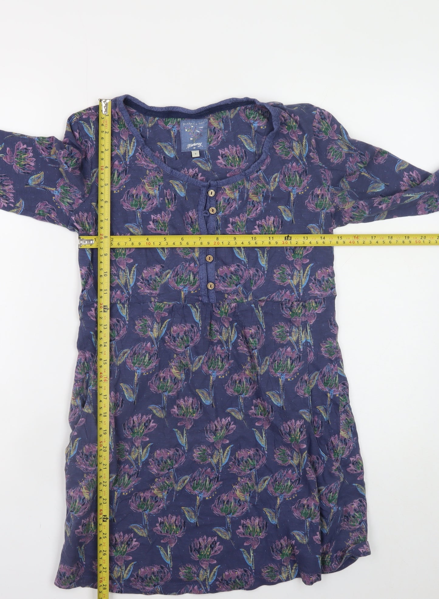 Mandaray Women Blue Floral Long Sleeve Tunic Top Size 8