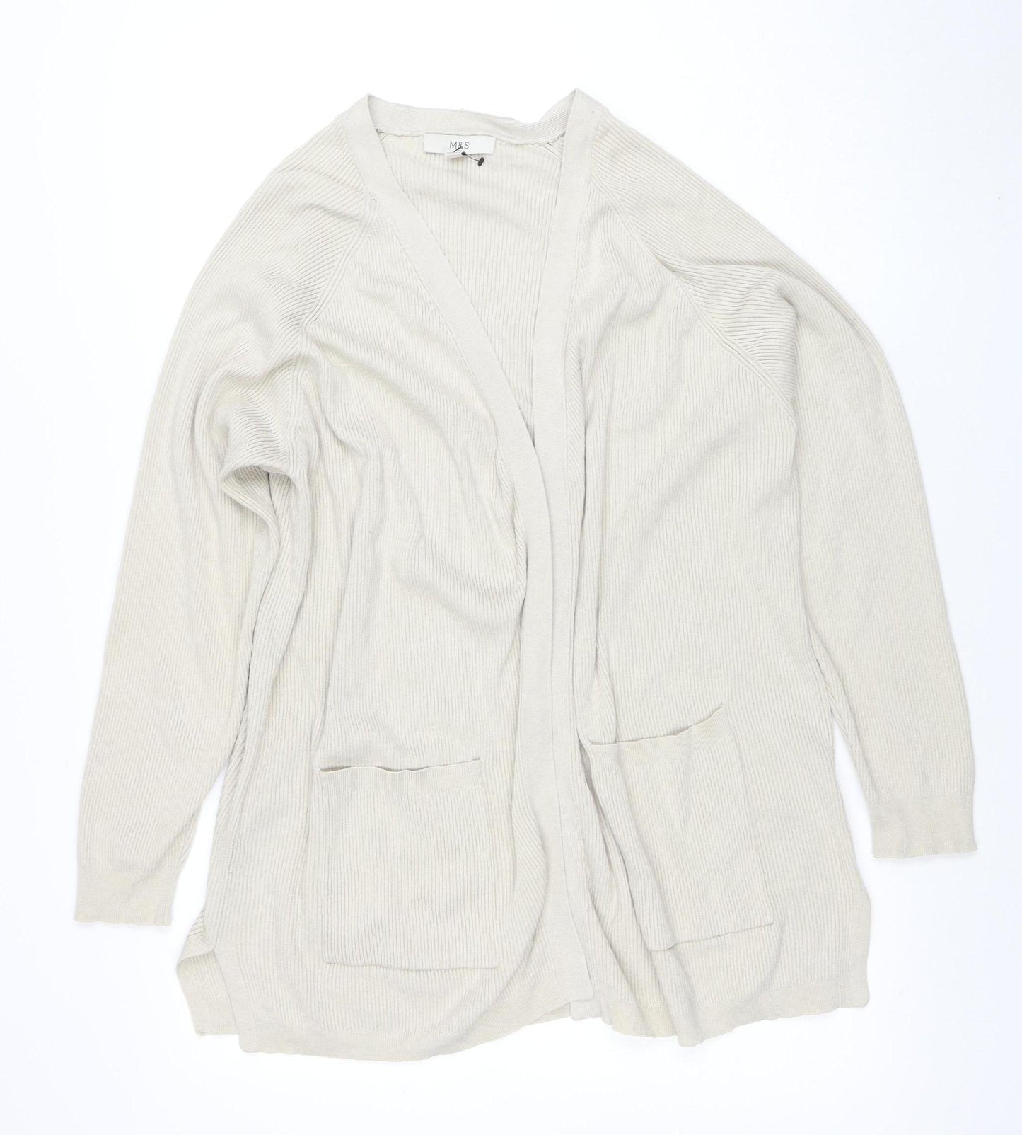 Marks and Spencer Womens Beige XL V-Neck Open Knit Cardigan