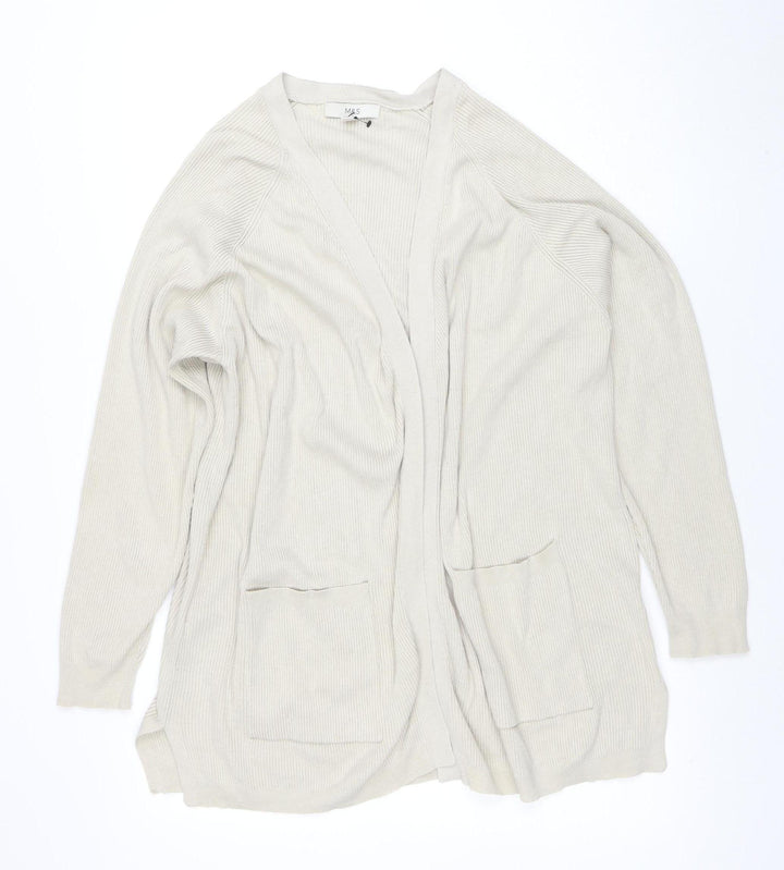 Marks and Spencer Womens Beige XL V-Neck Open Knit Cardigan