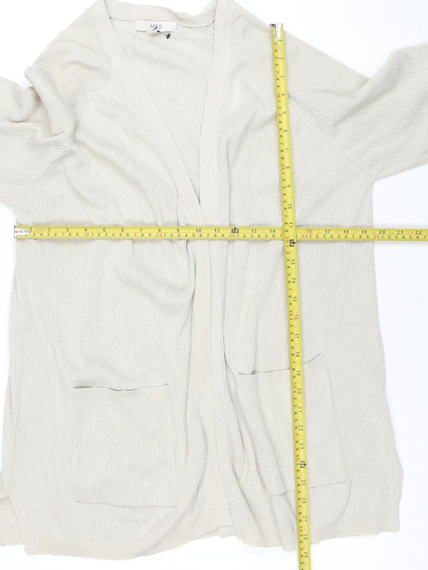 Marks and Spencer Womens Beige XL V-Neck Open Knit Cardigan