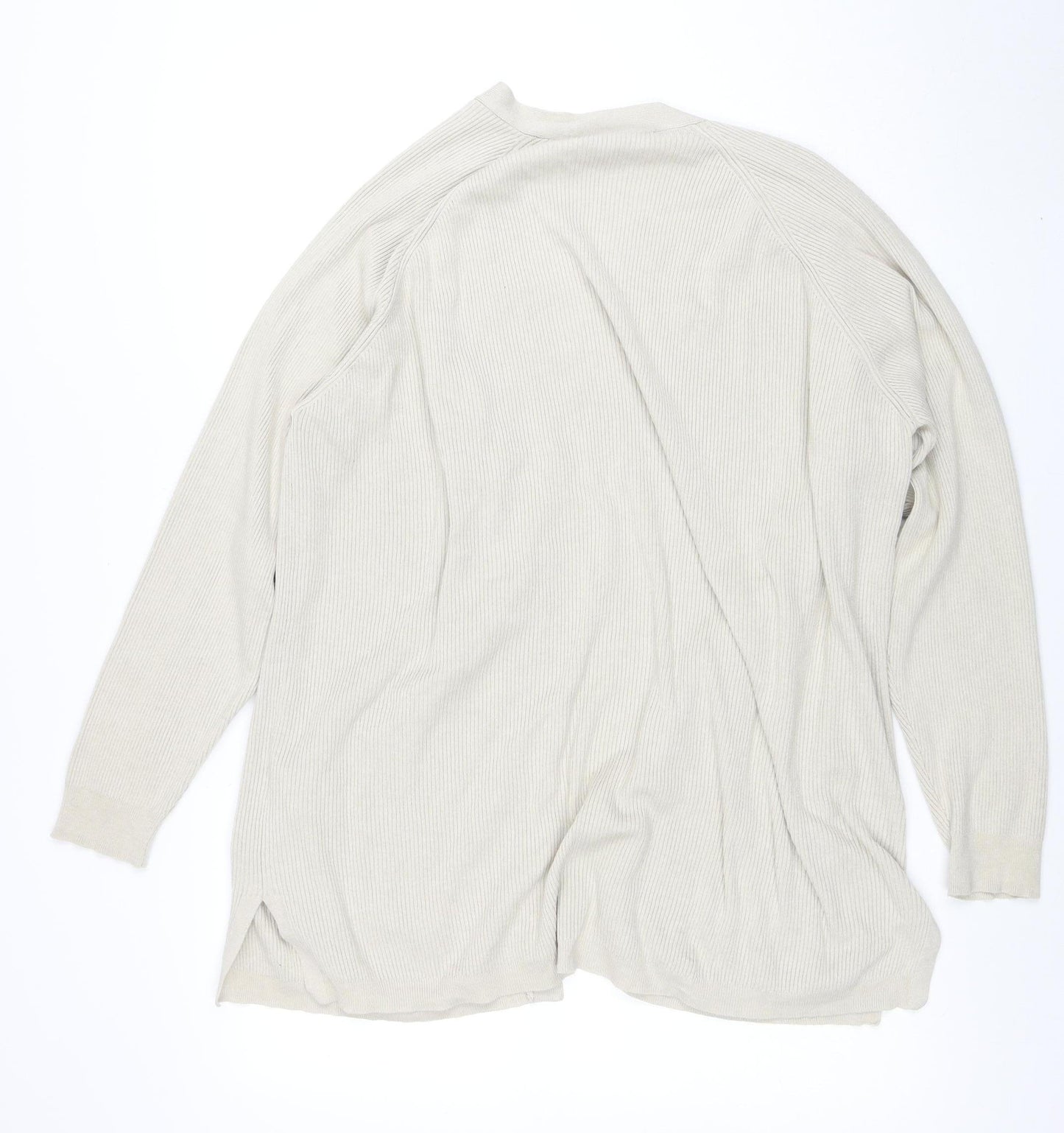 Marks and Spencer Womens Beige XL V-Neck Open Knit Cardigan