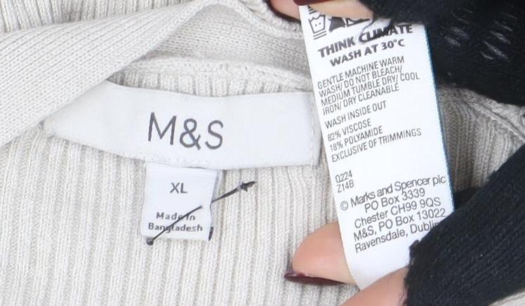 Marks and Spencer Womens Beige XL V-Neck Open Knit Cardigan