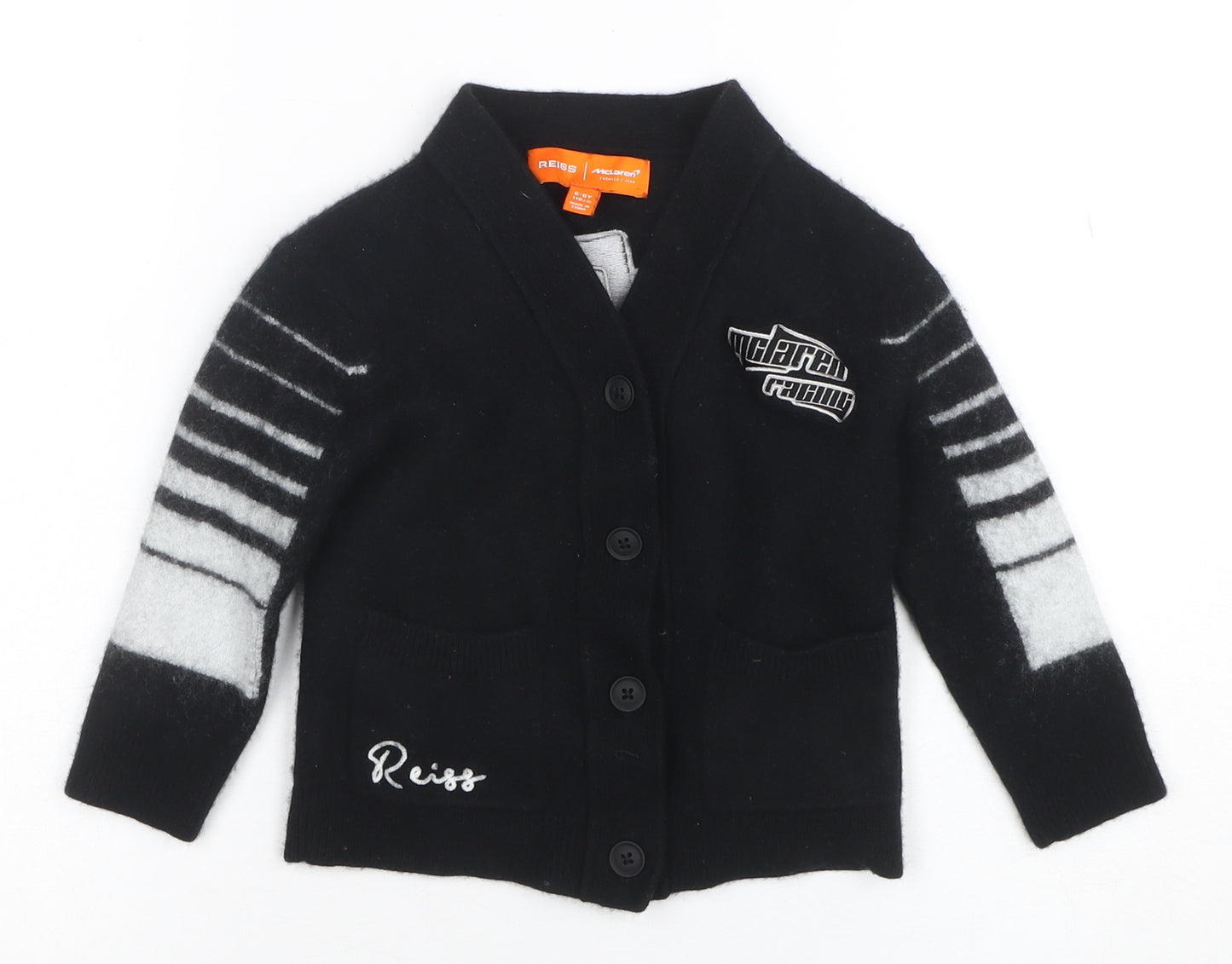 Reiss x McLaren Boys Black Wool Blend Racing Cardigan 5-6 Years Button Up