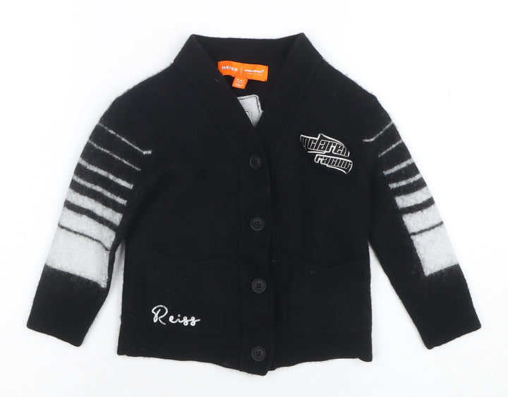 Reiss x McLaren Boys Black Wool Blend Racing Cardigan 5-6 Years Button Up