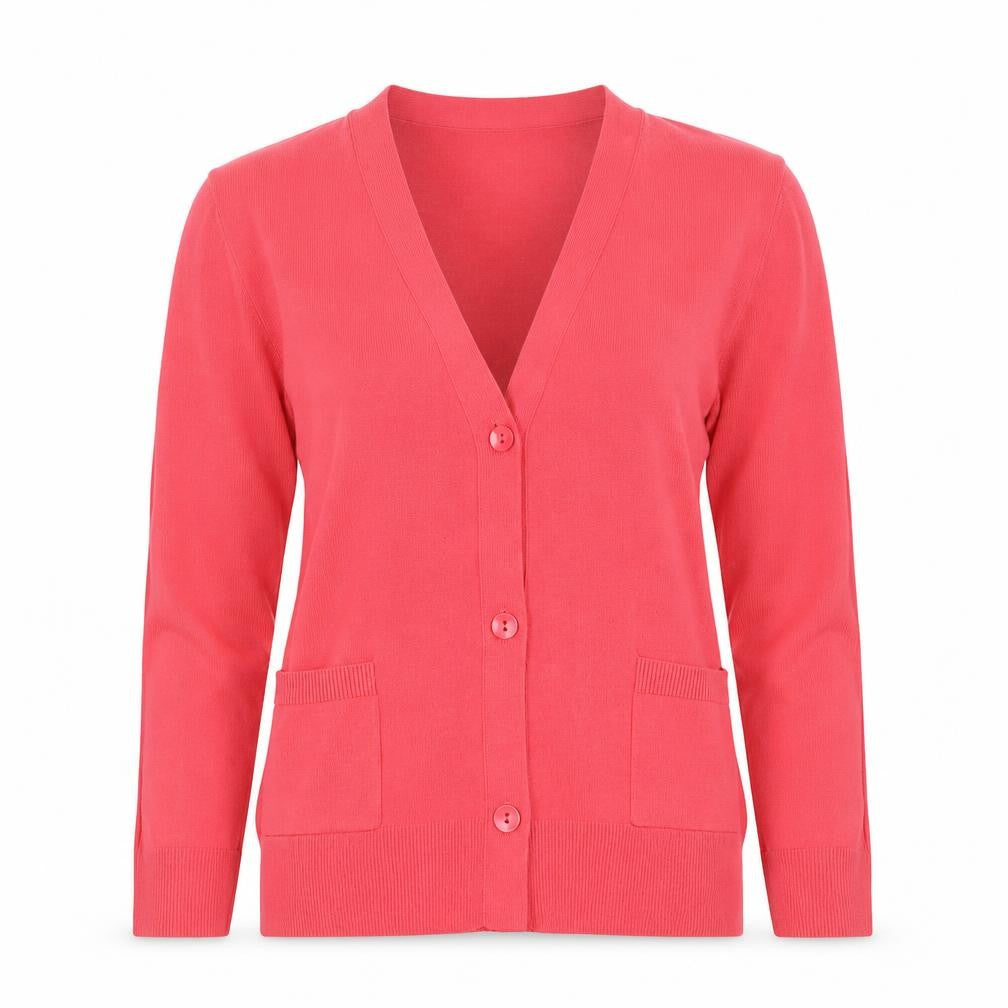 Barbara Lebek Women's Pink V-Neck Button Knit Cardigan Size 14