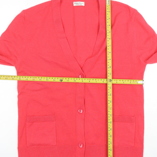 Barbara Lebek Women's Pink V-Neck Button Knit Cardigan Size 14