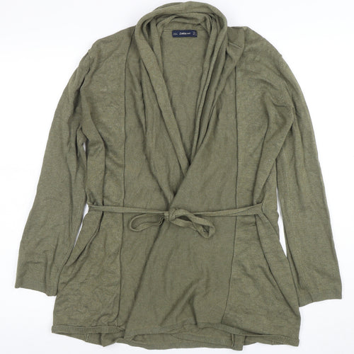 Zara Women’s Green Long Sleeve Belted Cardigan Knit S