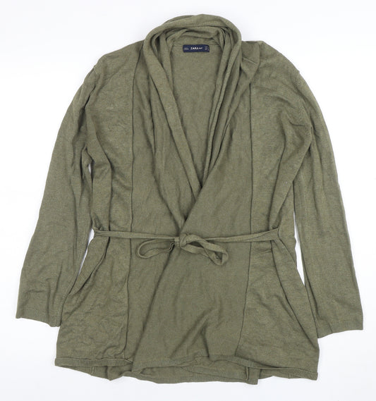 Zara Women’s Green Long Sleeve Belted Cardigan Knit S