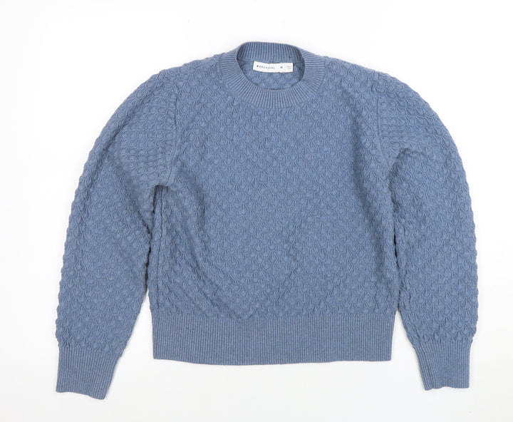 Warehouse Women’s Blue Cable Knit Crew Neck Jumper Size M