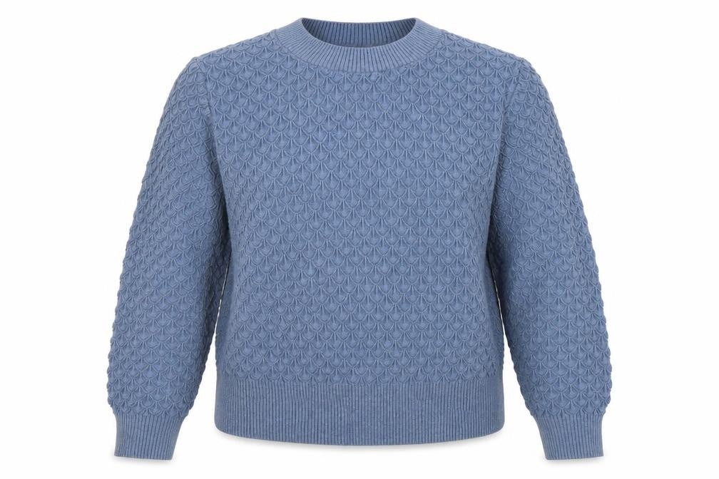 Front view of Warehouse Women’s Blue Cable Knit Crew Neck Jumper, size M