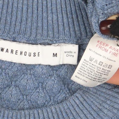 Warehouse Women’s Blue Cable Knit Crew Neck Jumper Size M