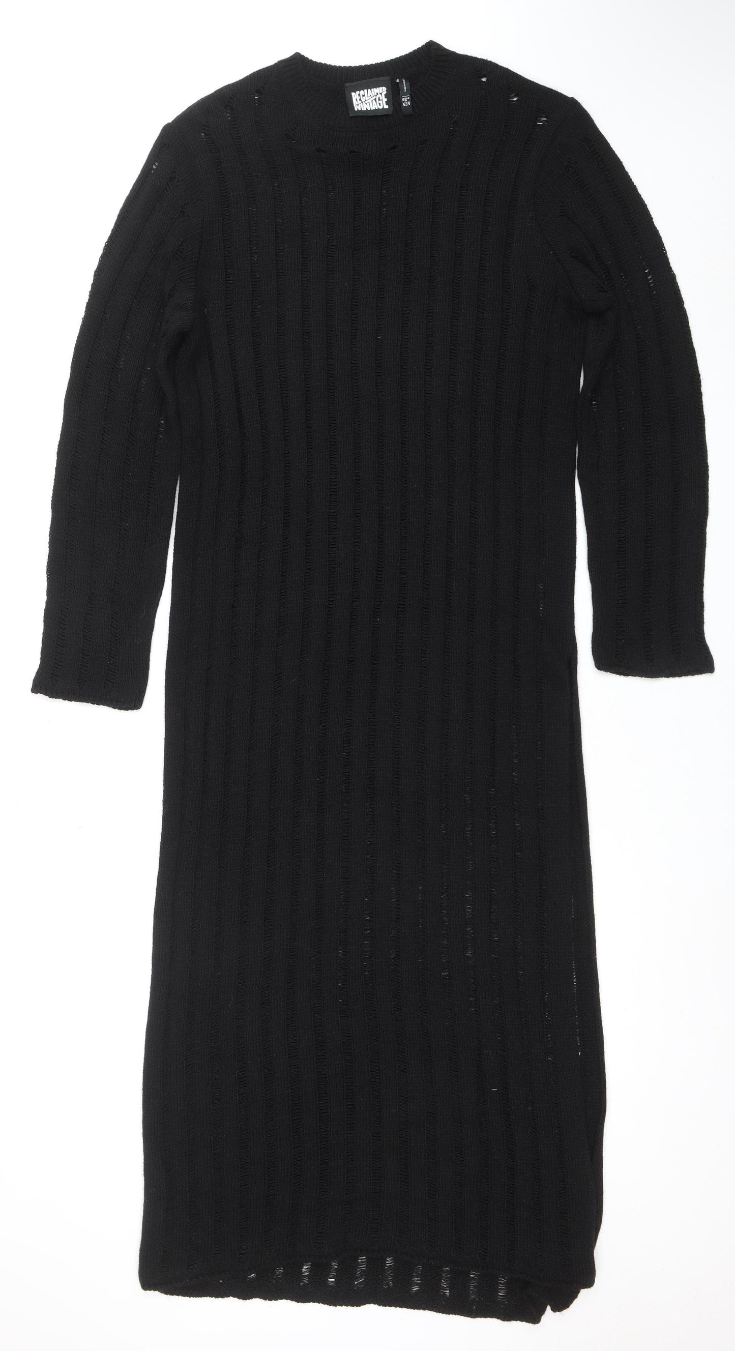 Reclaimed Vintage Women’s Black Long Sleeve Knit Bodycon Midi Dress Size 10