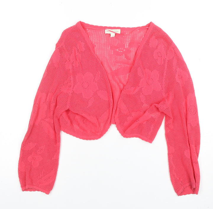 Monsoon Women Pink Floral Open-Knit Cotton Shrug M