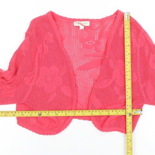 Monsoon Women Pink Floral Open-Knit Cotton Shrug M