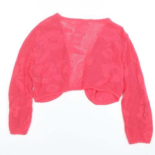 Monsoon Women Pink Floral Open-Knit Cotton Shrug M