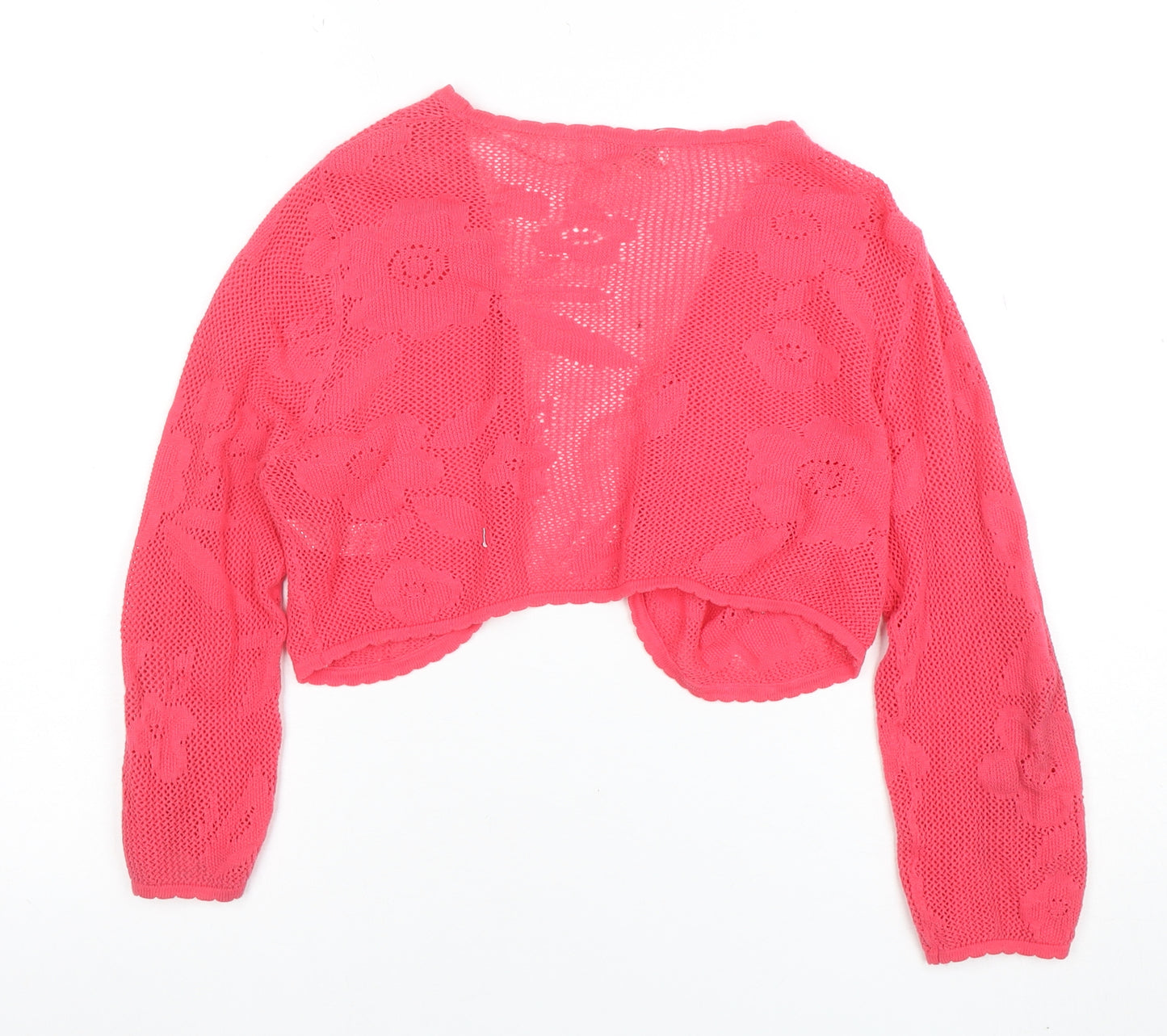 Monsoon Women Pink Floral Open-Knit Cotton Shrug M